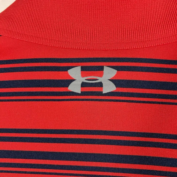 Under Armour Golf Polo Men's Large Red Striped Short Sleeve Collared Loose - Picture 8 of 9